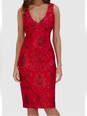 Siena Studio Red V-Neck Damask Sheath Dress